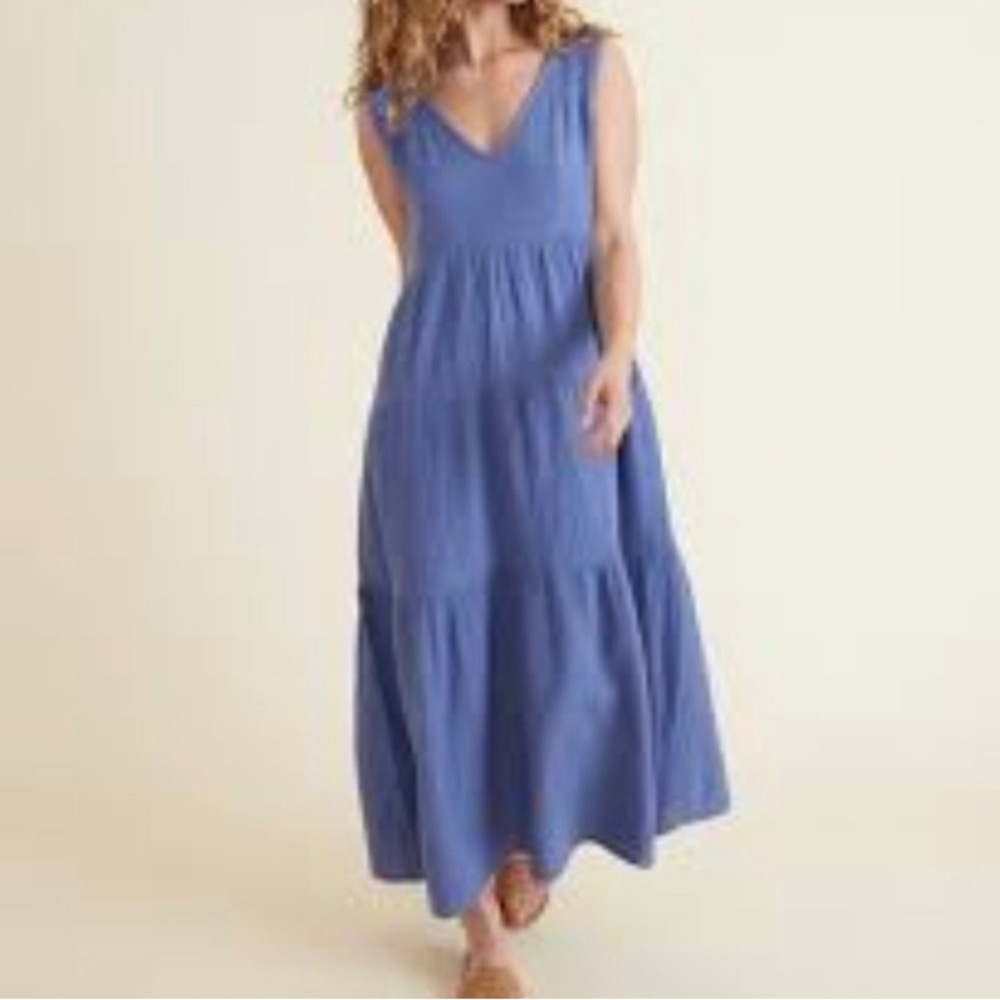 Marine layer Corinne marlin blue midi dress tiered sleeveless gauzy